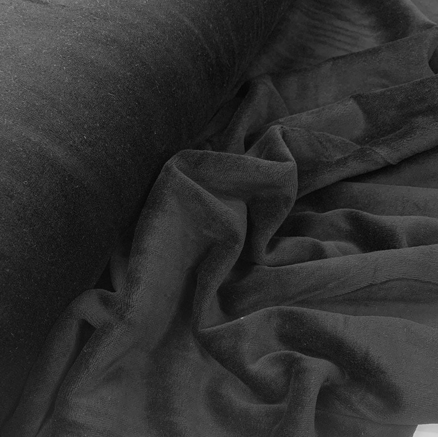 Velour Cotton Poly Fabric Serena Black Close Up