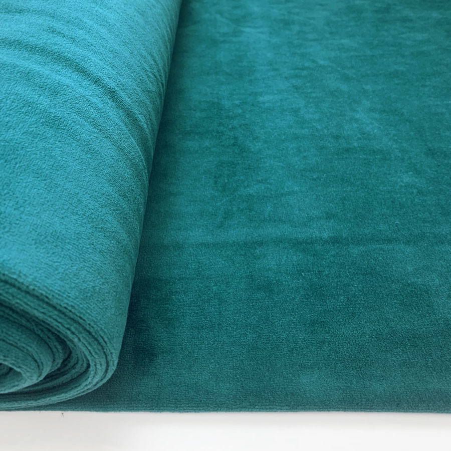 Velour Cotton Poly Fabric Serena Teal Bolt