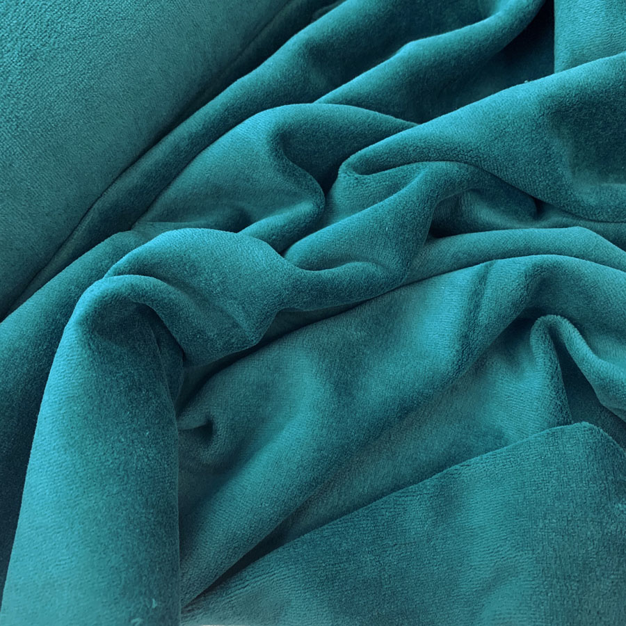Velour Cotton Poly Fabric Serena Teal Close Up