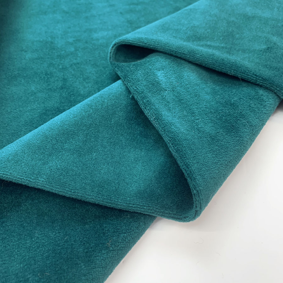 Velour Cotton Poly Fabric Serena Teal Fold