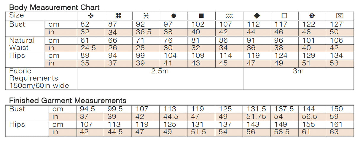 Vienne Dress Size Chart Quants