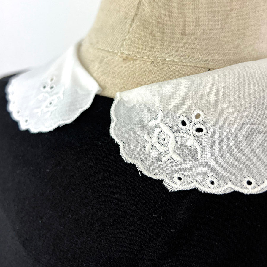 Vintage Floral Embroidered Cotton Collar Sarah White Small Back
