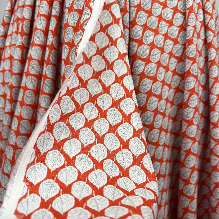 Viscose Challis Aspen Red White Leaf Print Lightweight Dress Fabric Fold