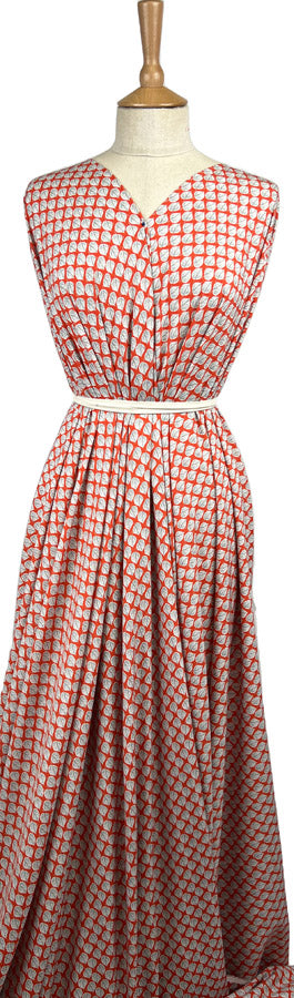 Viscose Challis Aspen Red White Leaf Print Lightweight Dress Fabric Mannequin