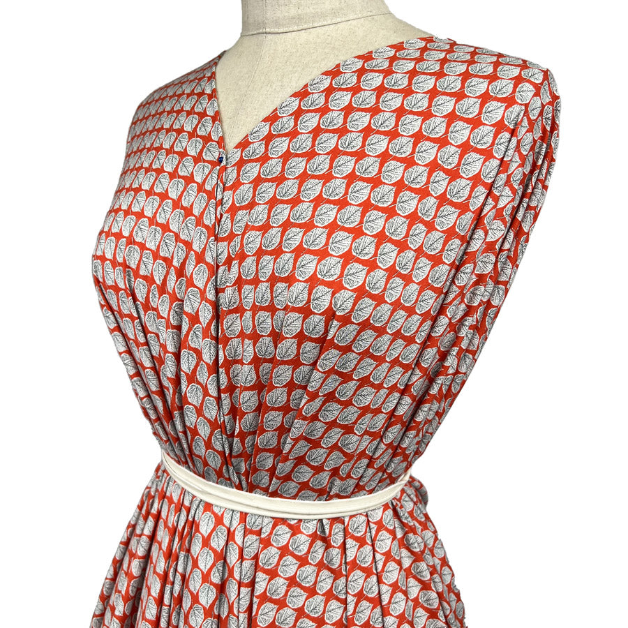 Viscose Challis Aspen Red White Leaf Print Lightweight Dress Fabric Side