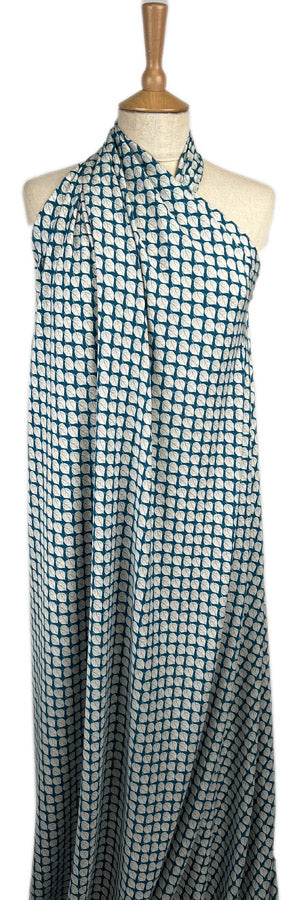 Viscose Challis Aspen Teal Blue White Leaf Print Lightweight Dress Fabric Mannequin