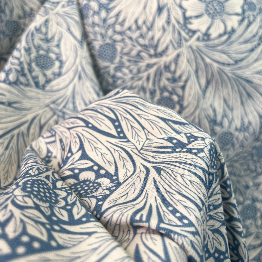 Viscose Challis Billy Delph Blue White Floral Woven Dress Fabric