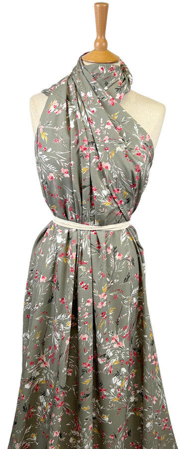 Viscose Challis Melody Grey Watercolour Floral Print Dress Fabric