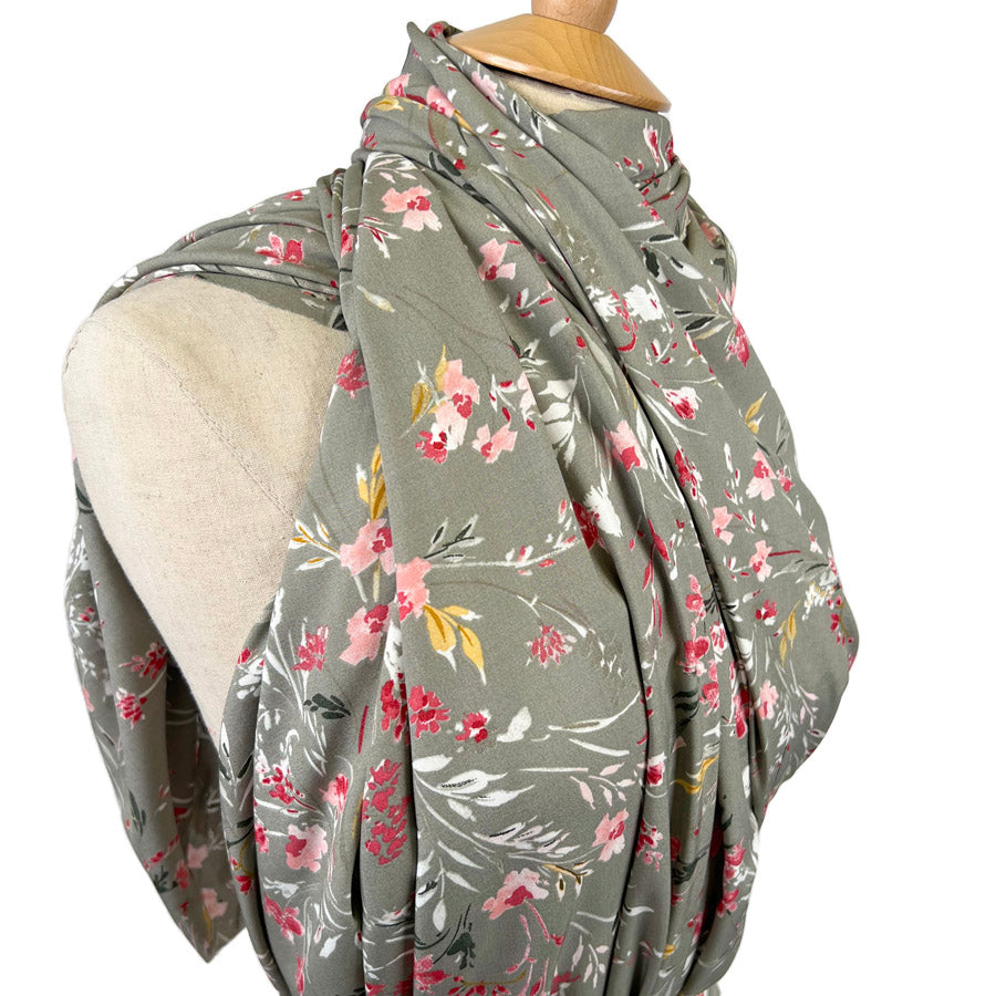 Viscose Challis Melody Grey Watercolour Floral Print Dress Fabric Side