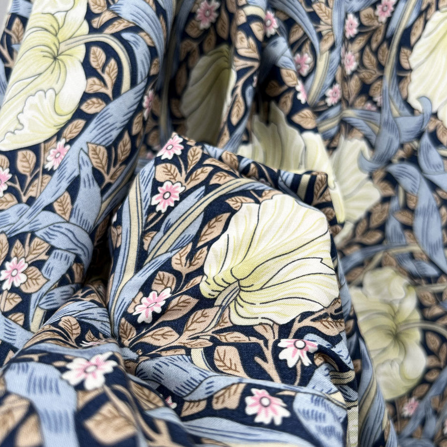 Viscose Challis Morris Navy Floral Blue Pink Green Lightweight Dress Fabric