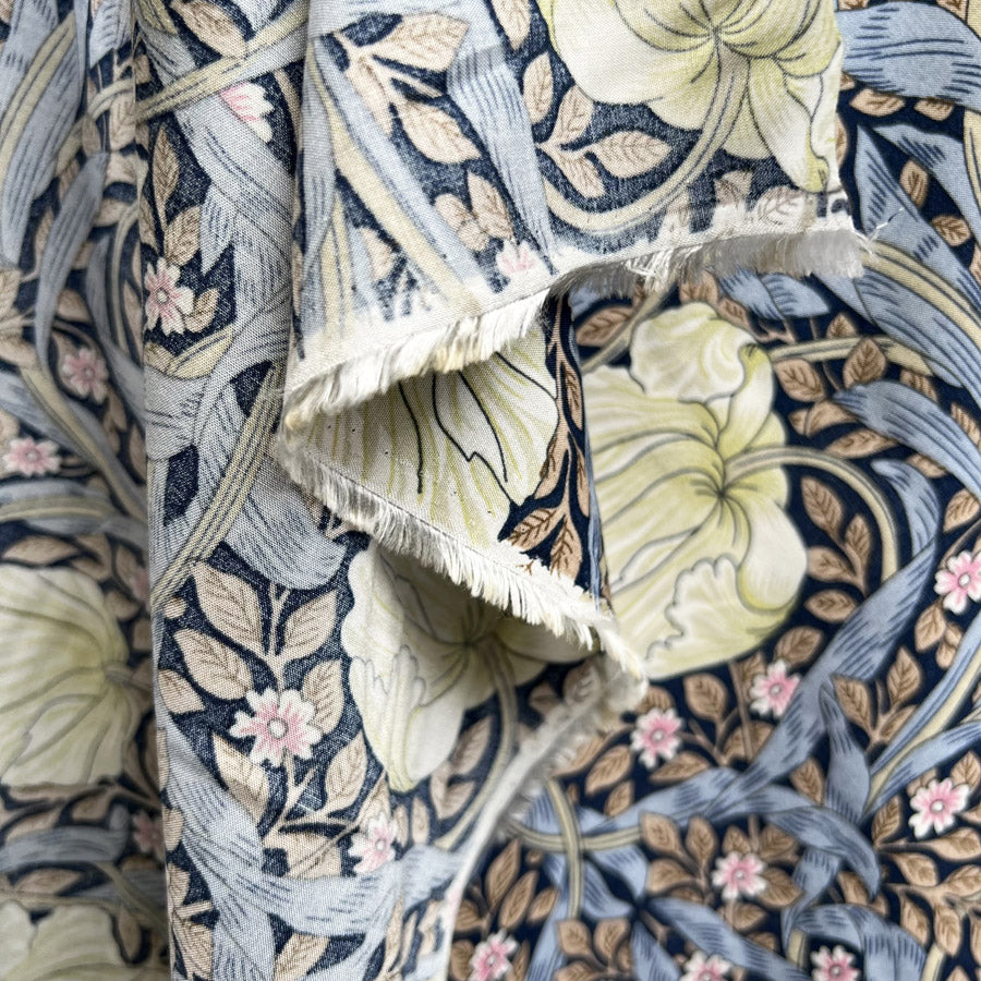 Viscose Challis Morris Navy Floral Blue Pink Green Lightweight Dress Fabric Fold