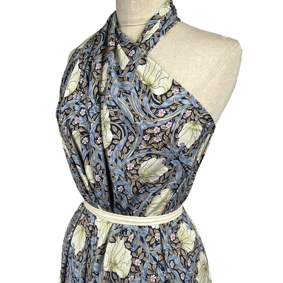 Viscose Challis Morris Navy Floral Blue Pink Green Lightweight Dress Fabric Side