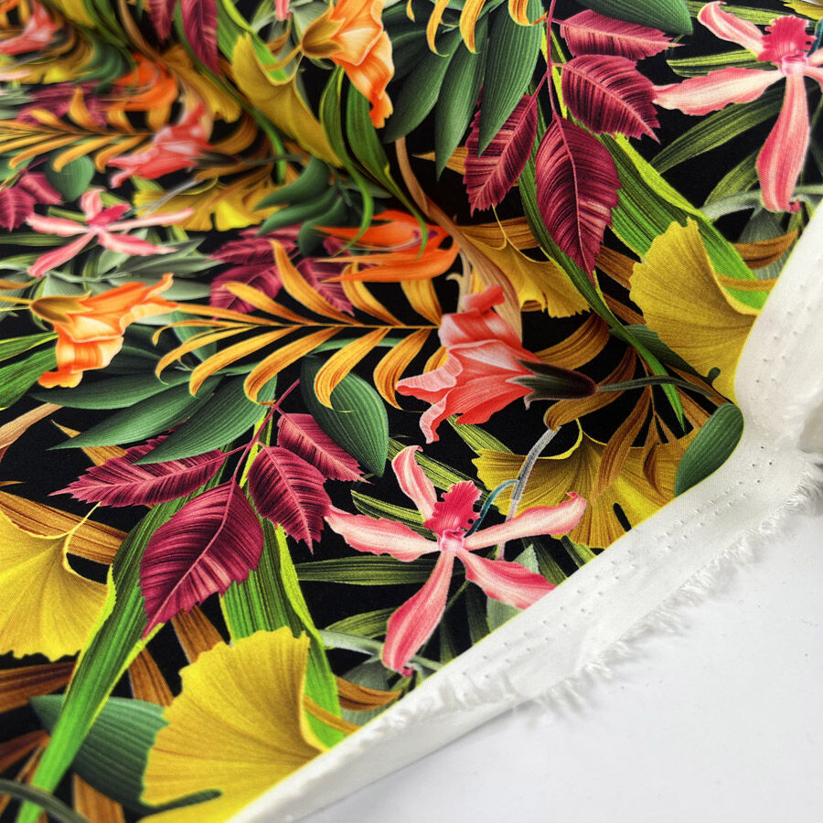 Viscose Challis Zamora Abstract Colourful Leaf Print Dress Fabric Roll