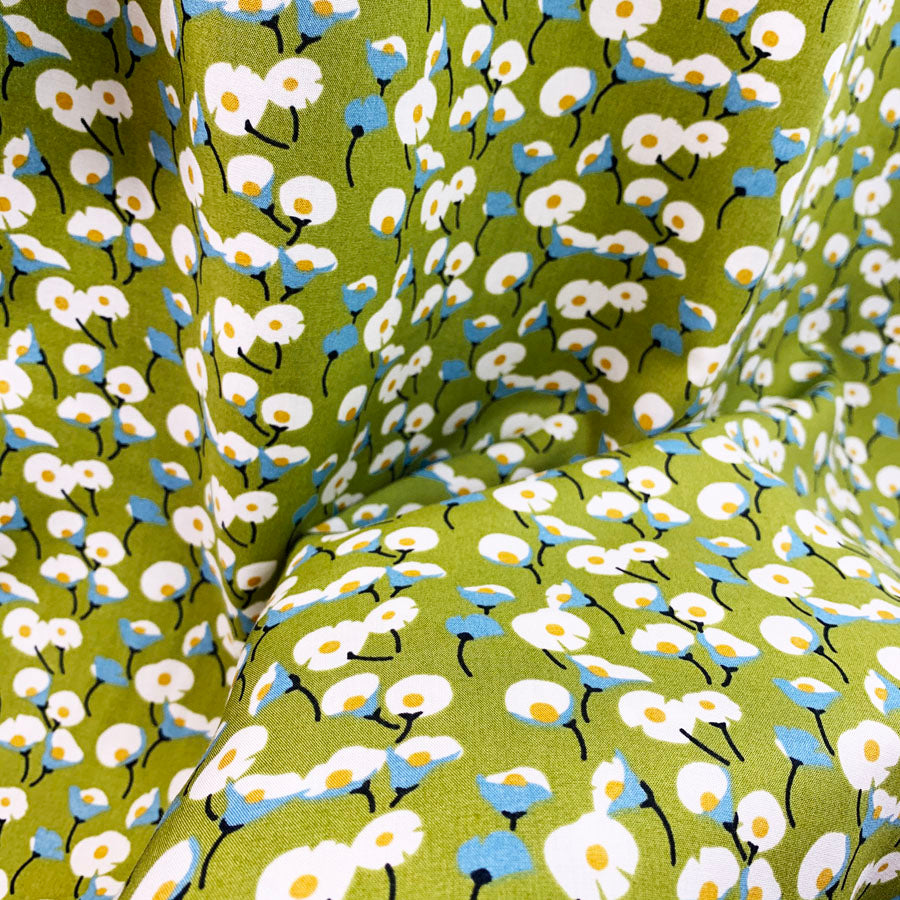 Viscose Dress Fabric Maya Green Floral Close Up