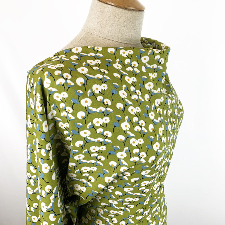 Viscose Dress Fabric Maya Green Floral Side
