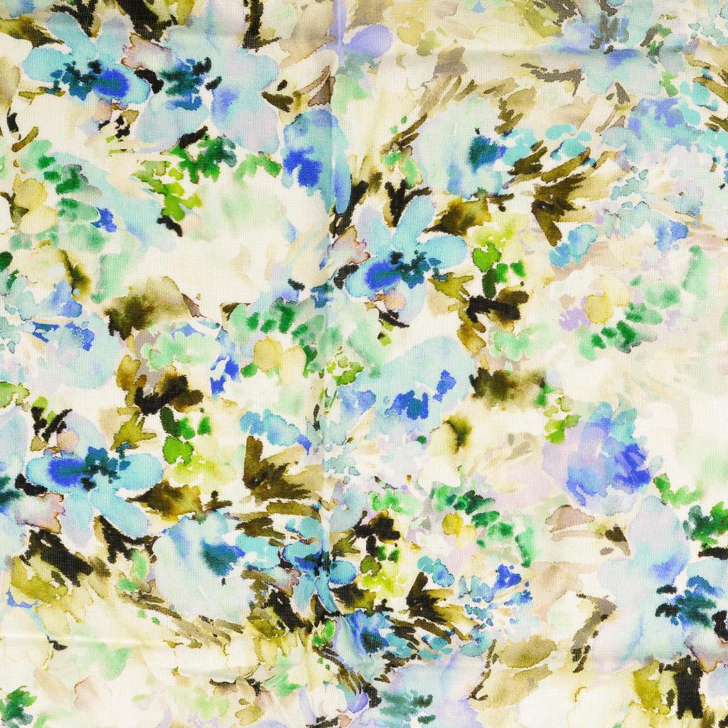 Viscose Linen Blend Floral Print Fabric Painterly Petals Blue