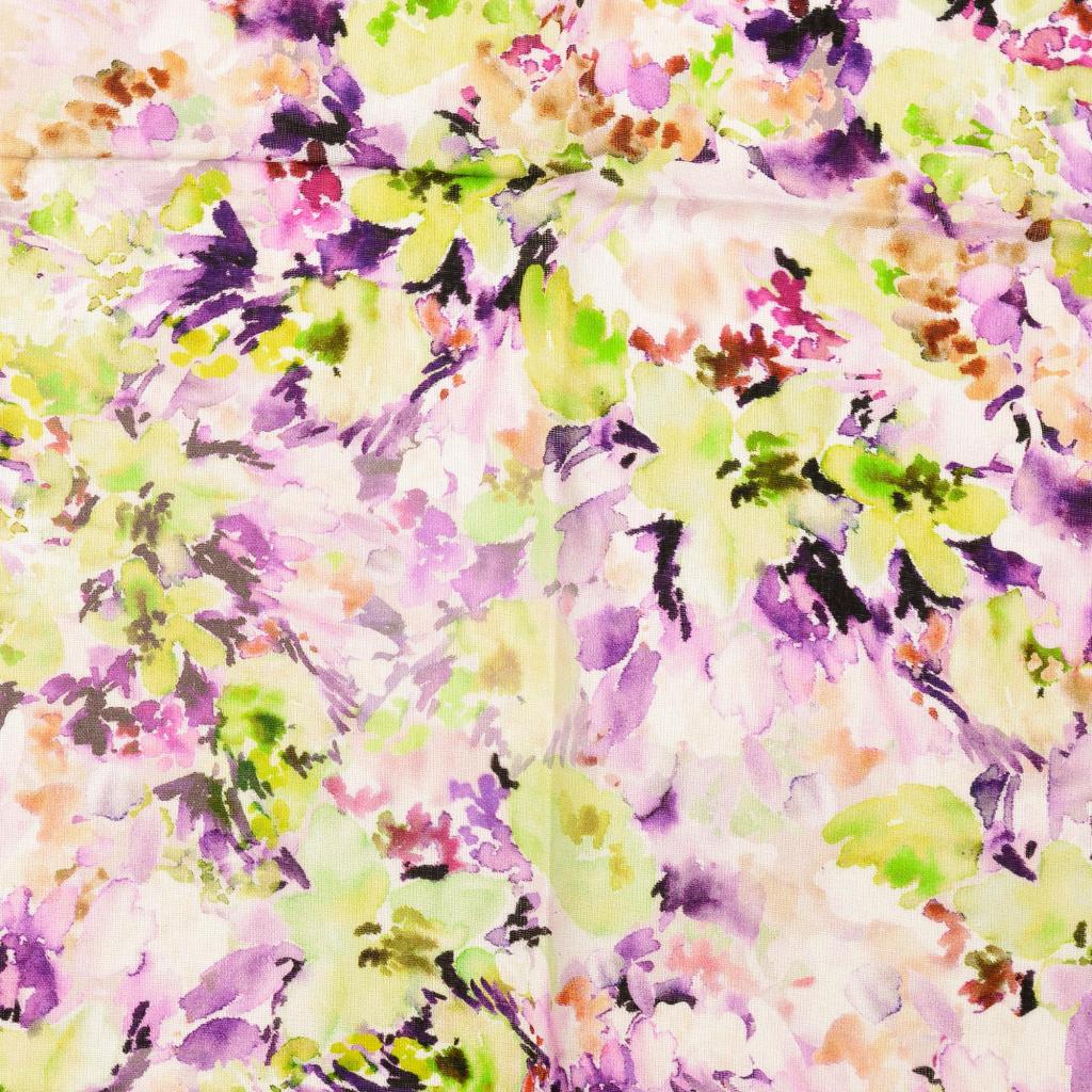 Viscose Linen Blend Floral Print Fabric Painterly Petals Purple