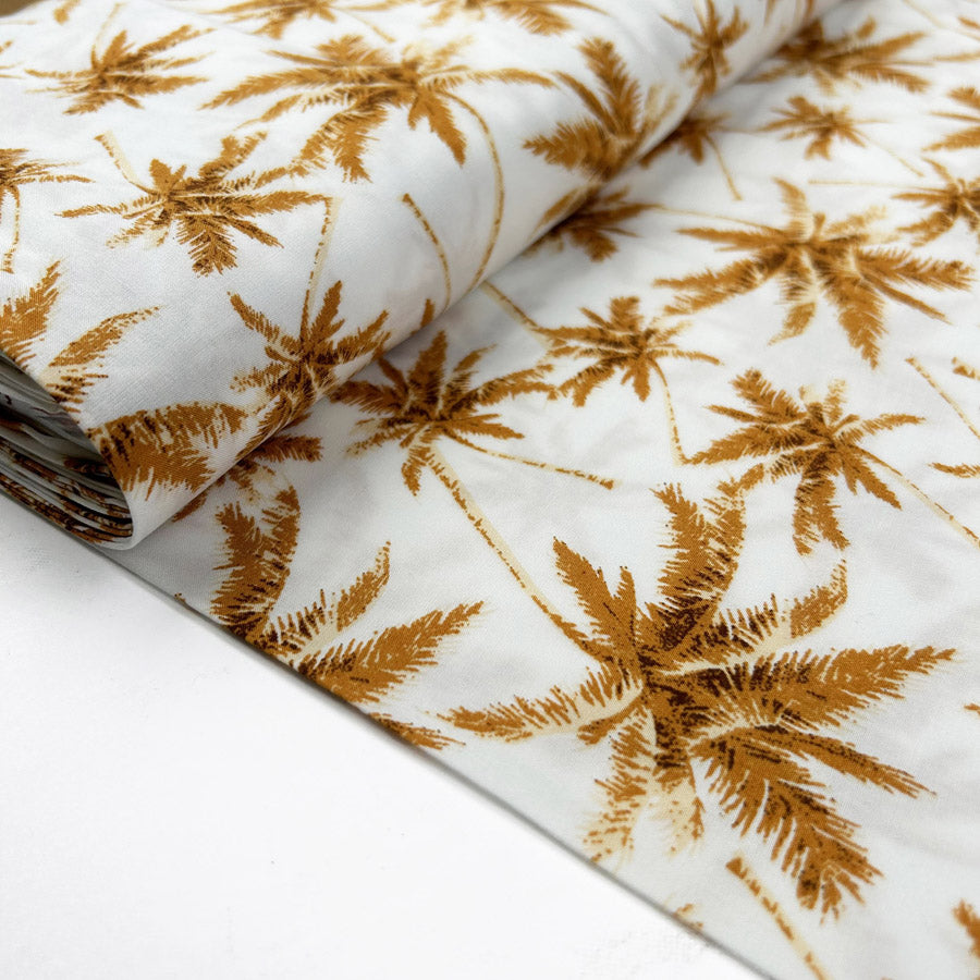 Viscose Poplin Beverly Hills White Orange Palm Tree Print Shirting Fabric Bolt