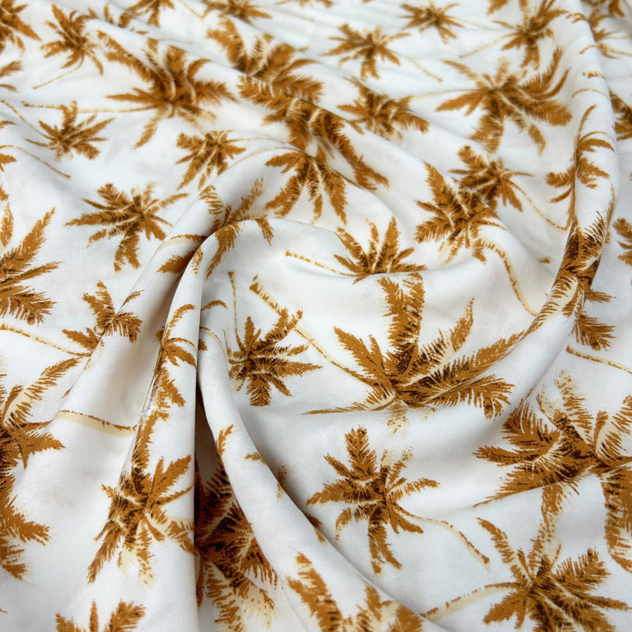 Viscose Poplin Beverly Hills White Orange Palm Tree Print Shirting Fabric
