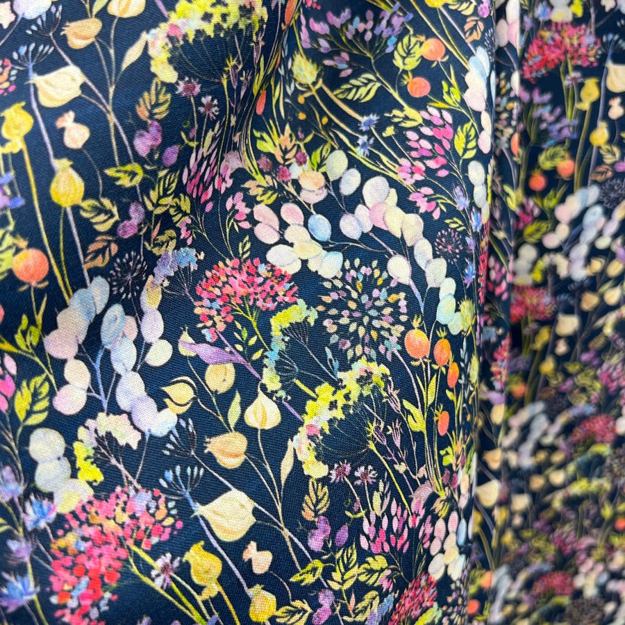 Voyage Hedgerow Navy Morlich Cotton Dress Fabric