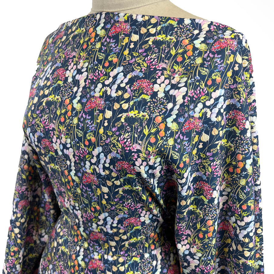 Voyage Hedgerow Navy Morlich Cotton Dress Fabric Side