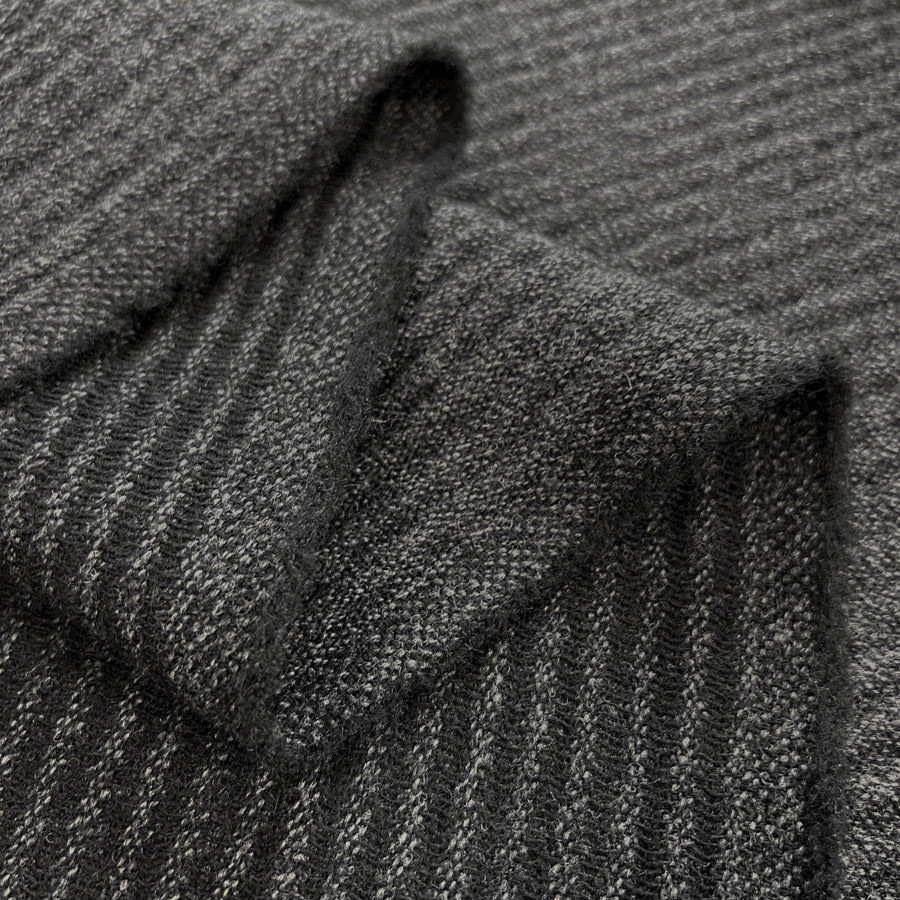 Waffle Grater Black Charcoal Ribbed Wool Suiting Fabric Fold