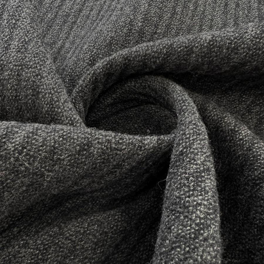 Waffle Grater Black Charcoal Ribbed Wool Suiting Fabric Twist