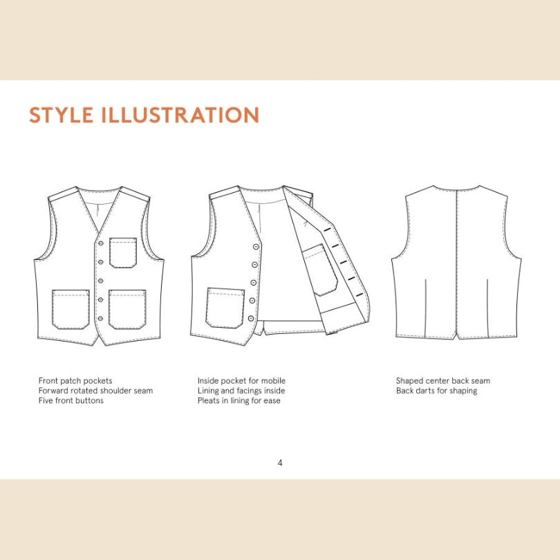 Wardrobe By Me Mens Pike Vest Sewing Pattern Sketch