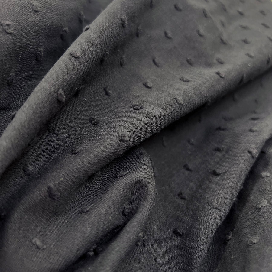 Washed Cotton Shirting Fabric Dobby Dot Black