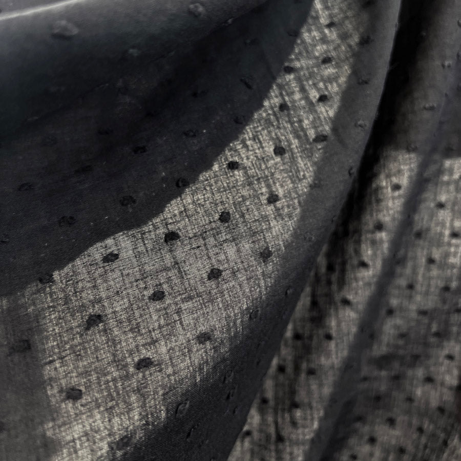 Washed Cotton Shirting Fabric Dobby Dot Black Drape
