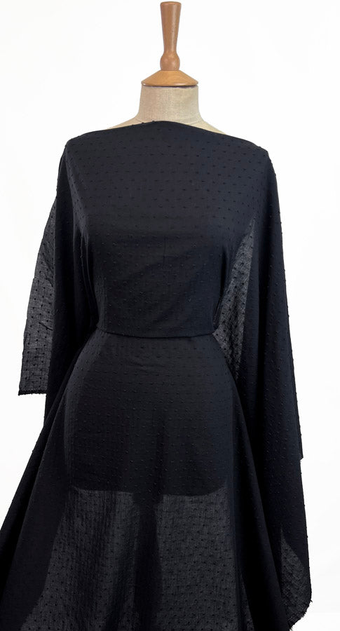 Washed Cotton Shirting Fabric Dobby Dot Black Dress