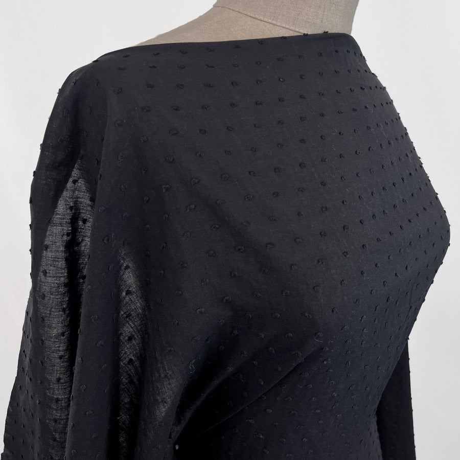 Washed Cotton Shirting Fabric Dobby Dot Black Side