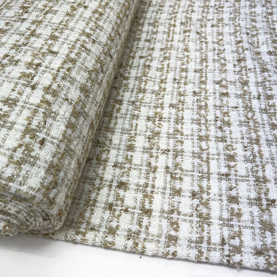 White Gold Polyester Acrylic Metallic Check Boucle Fabric Celine Bolt