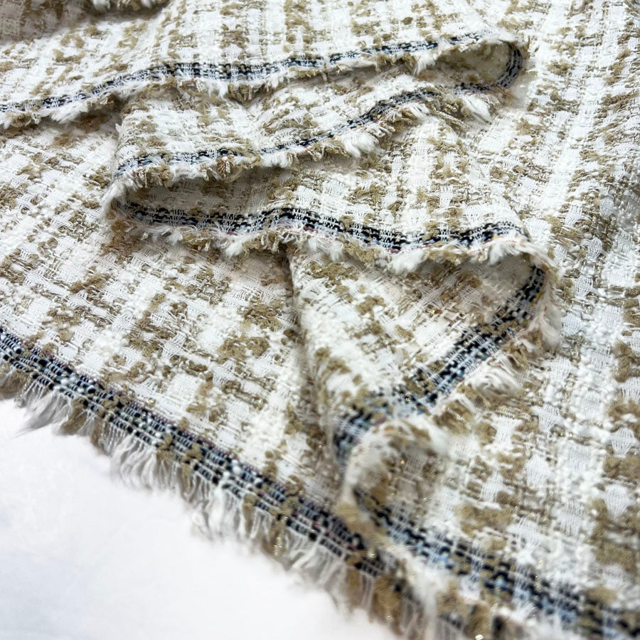 White Gold Polyester Acrylic Metallic Check Boucle Fabric Celine Reverse Fold
