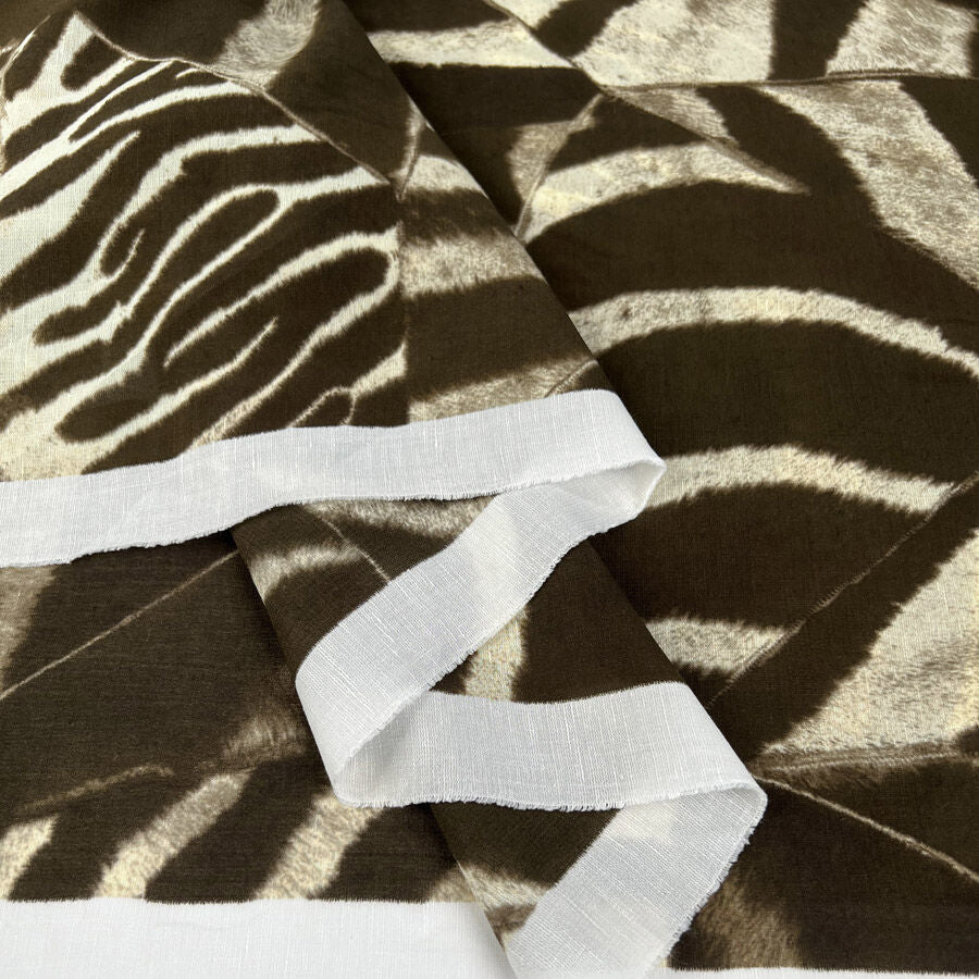 Wild Expressions Earthbound Zebra Linen Viscose Brown Woven Animal Print Dress Fabric Fold