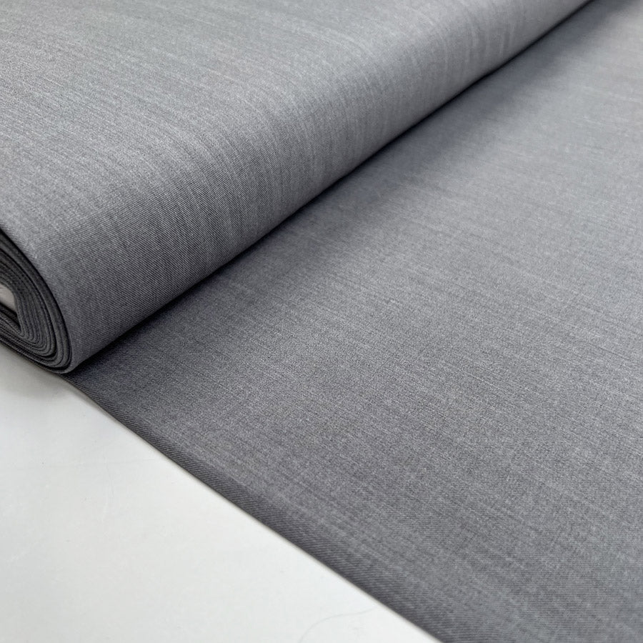 Wool Twill Grey Polyester Viscose Elastane Plain Stretch Suiting Fabric Bolt