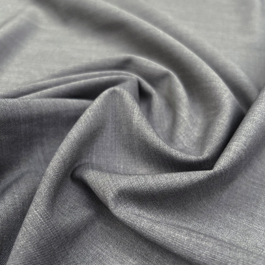 Wool Twill Grey Polyester Viscose Elastane Plain Stretch Suiting Fabric