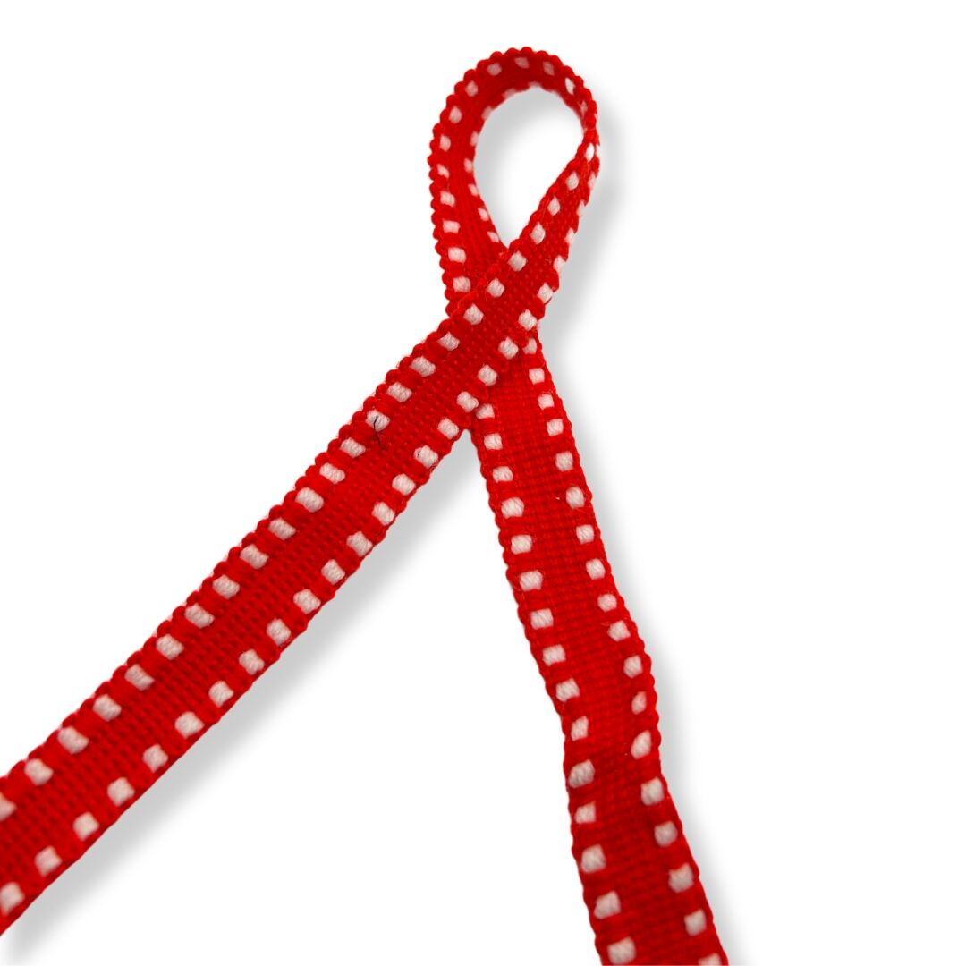 Woven Ladder Polyester Trim Red White 19mm Wide Twist