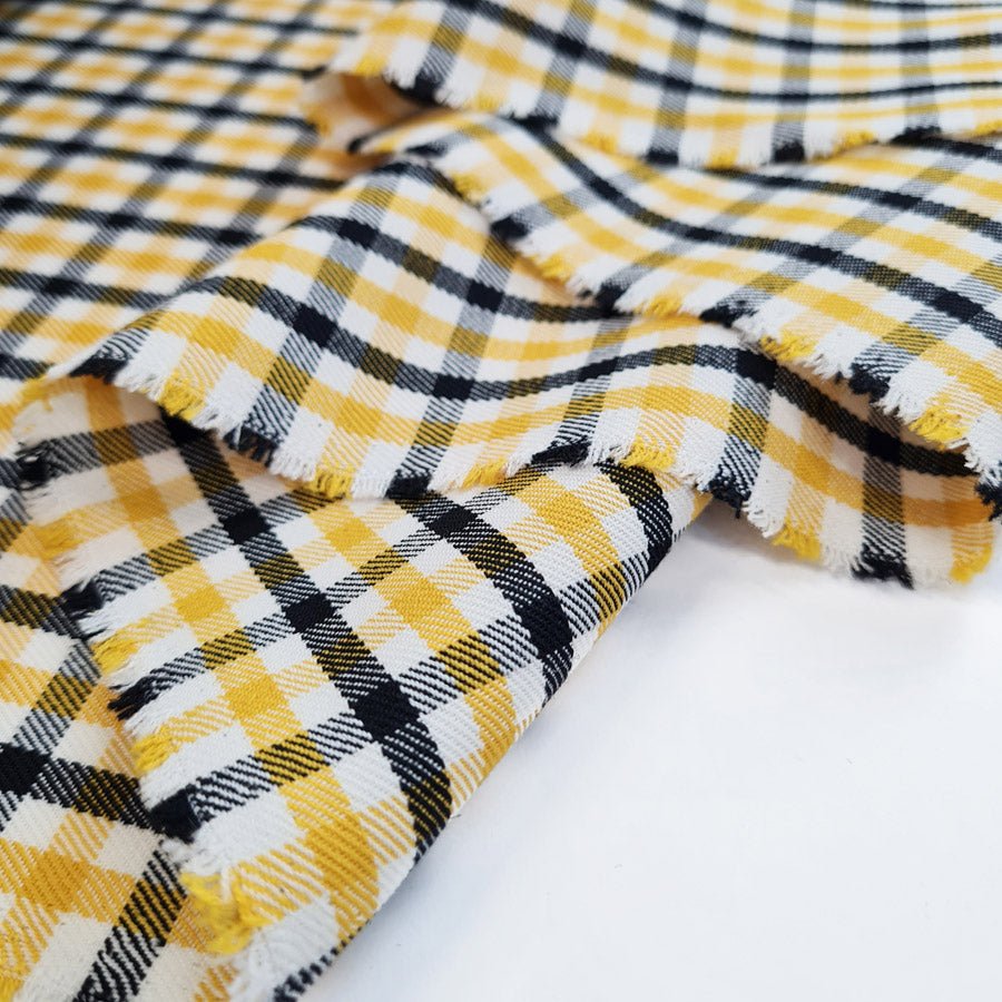 Yellow And Black Check Wool Shirting Upper Middle Fold