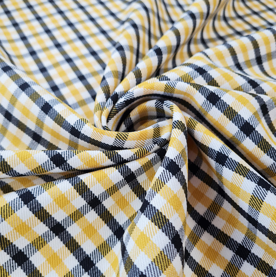 Yellow And Black Check Wool Shirting Upper Middle Twist