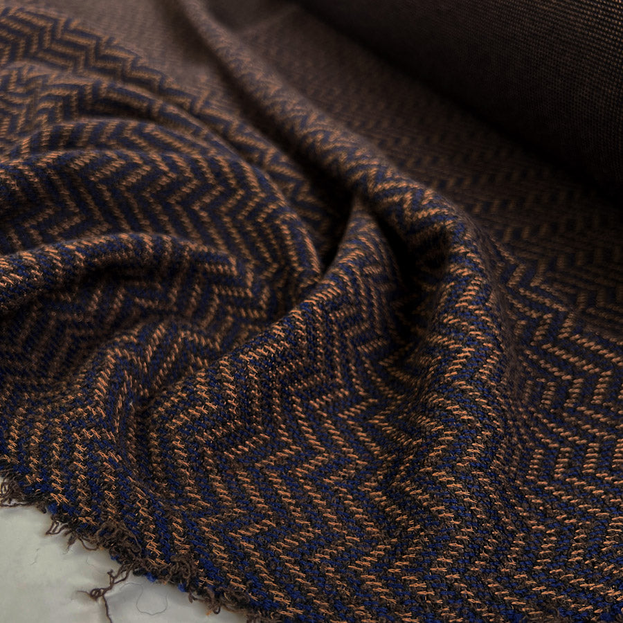 Zig Zag Inwool Viscose Brown Blue Knitted Italian Jersey Fabric