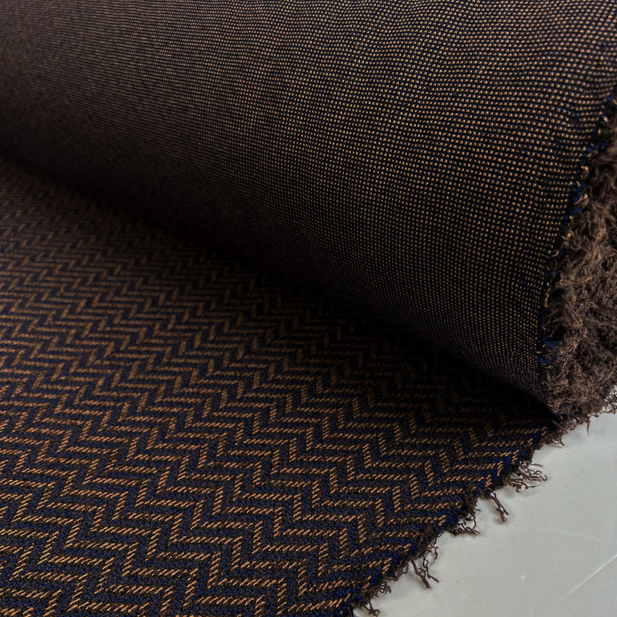 Zig Zag Inwool Viscose Brown Blue Knitted Italian Jersey Fabric Roll