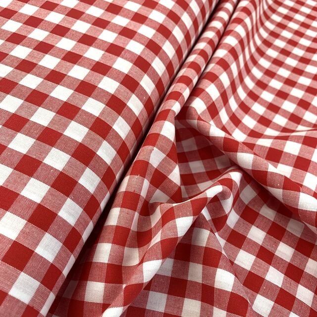 Finest Gingham - Red - Cotton Checked Shirting Craft Fabric - Close Up Fabric Photo (Custom)