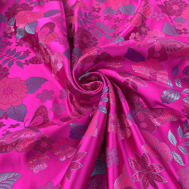 Qipao - Hot Pink- Chinese- Satin- floral- butterfly - Dress- Fabric- CUD