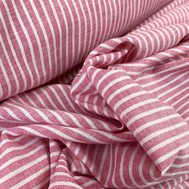 Cotton Linen Blend Fabric Pink Stripe St Tropez Petite Close up