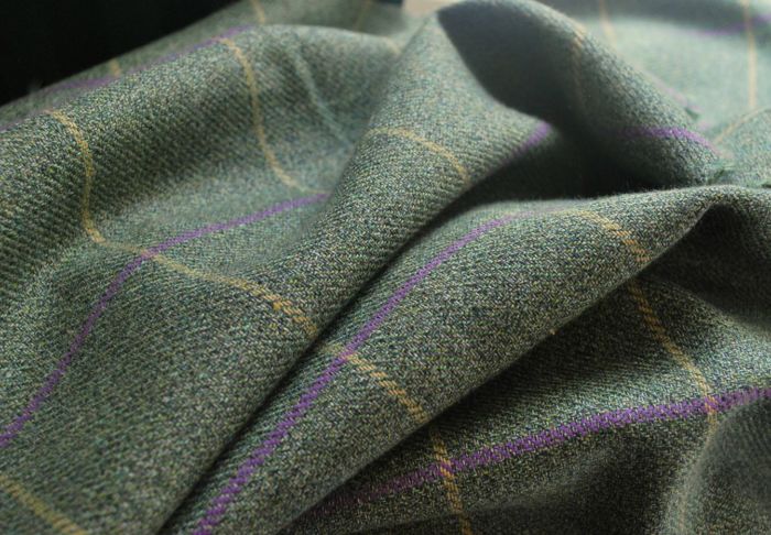 Now is the Hour magee green check wool suiting fabric