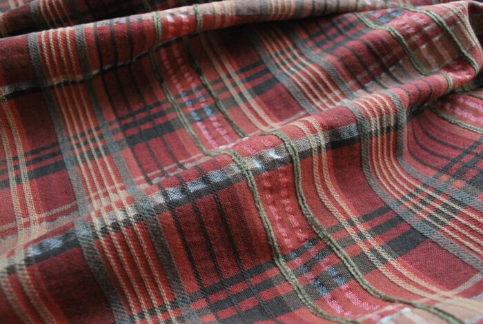 Something Stirring plaid suiting dress fabric close up