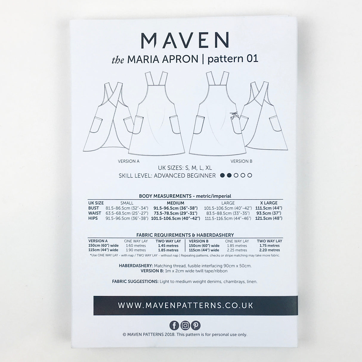 Maven - The Maria Apron Sewing Pattern