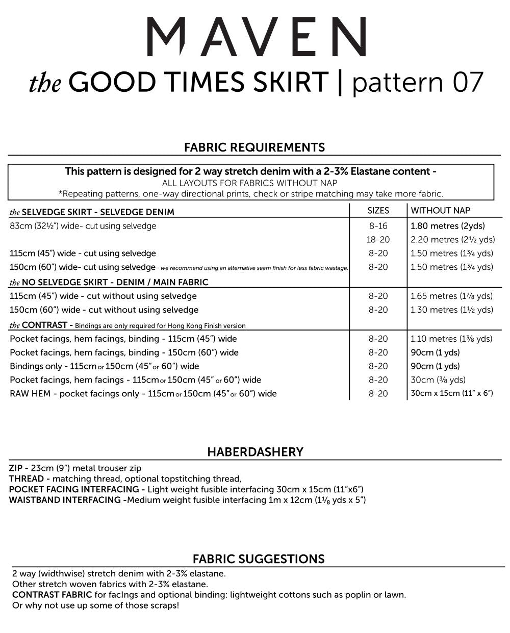 Maven - The Good Times Skirt Sewing Pattern