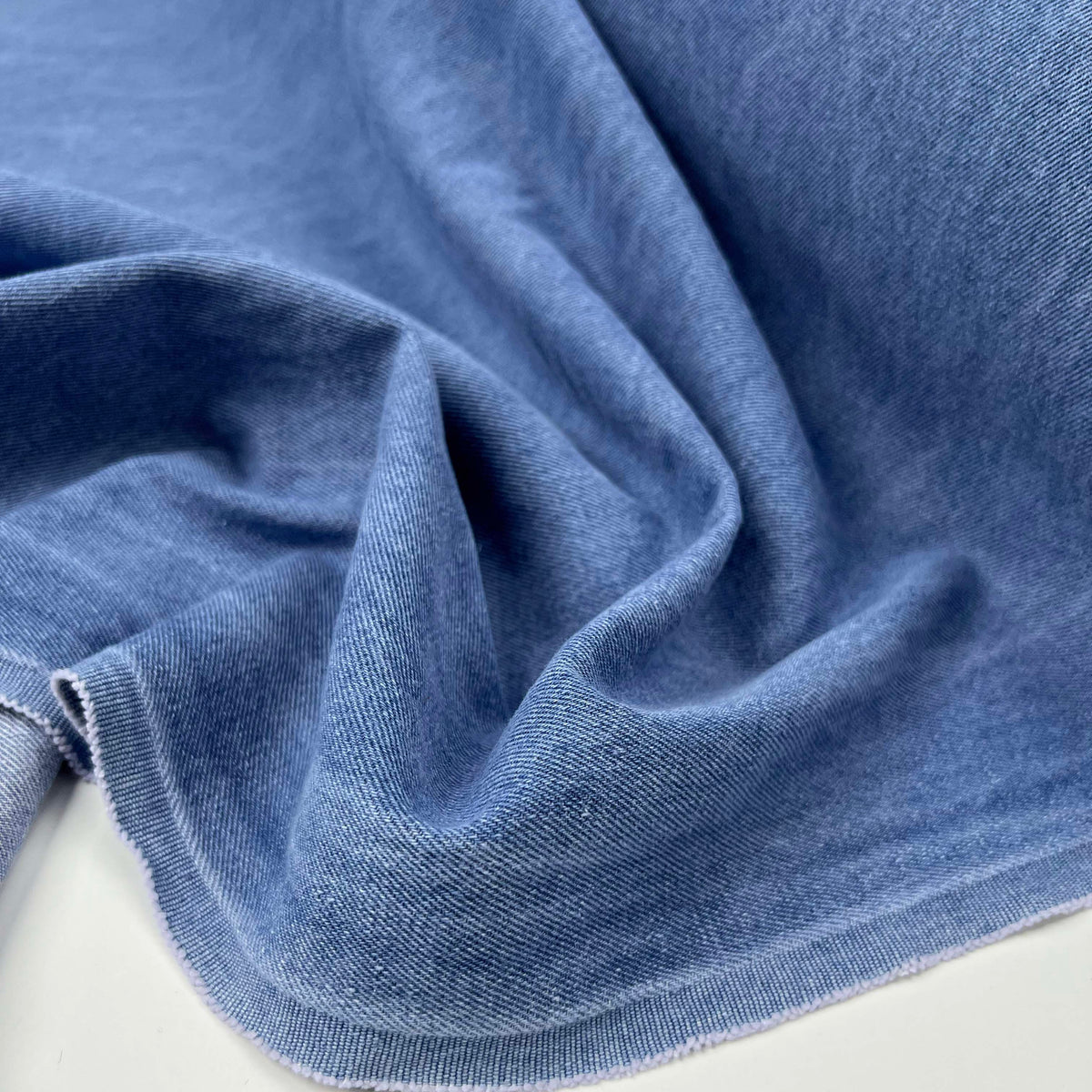 10oz Washed Denim Archie Cotton Blue Sky Plain Woven Jean Trouser Fabric CU